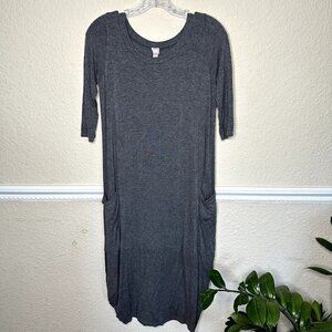 J Mode USA Women Medium Gray Shirt Dress Long Sleeve W/ Pockets 3/4 Sleeve SOFT